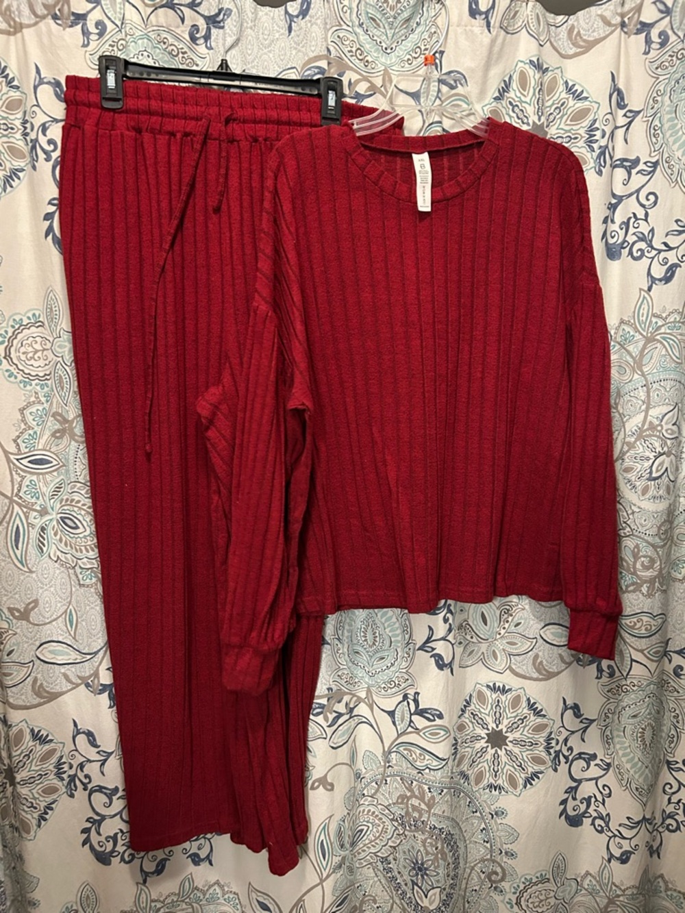 Womens Ribbed Red Loungewear Set - Unbranded